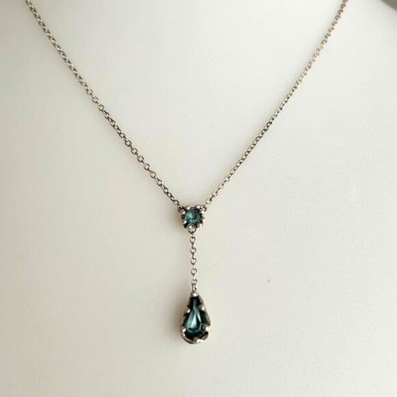 Sterling Silver & Glass Stone Y Necklace, Beautiful! - Picture 1 of 8